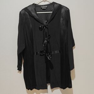 Vintage Coquette Carole Little Jacket Plus Size 14W Black Hooded 90s Sleek